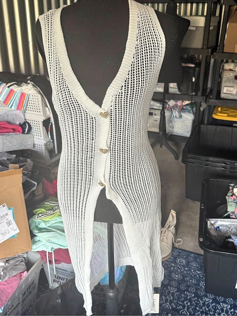 JUXI Open-Knit Cardigan in White NWT